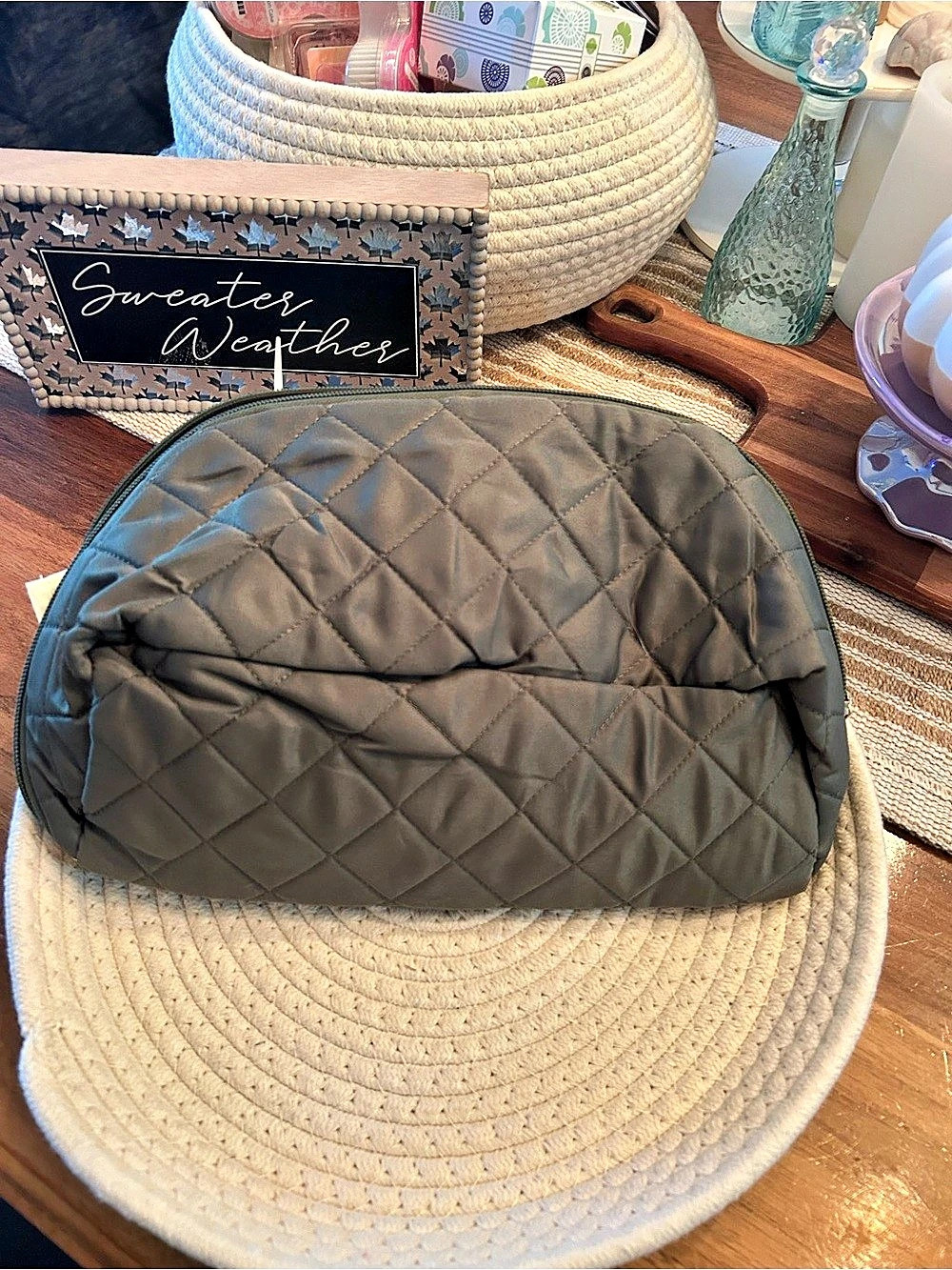 Quilted Travel Bag/Cosmetic Bag in Gray. NWOT